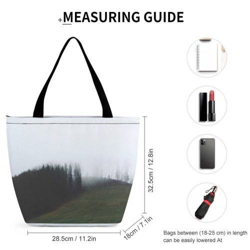 Yanfind Shopping Bag for Ladies Grey Outdoors Fog Grass High Tatras Vysoké Tatry Slovensko Plant Tree Mist Reusable Multipurpose Heavy Duty Grocery Bag for Outdoors.