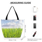 Yanfind Shopping Bag for Ladies Grassland Hayfield Meadow Countryside Blade Grass Graminaceous Gramineous Sky Herbage Summertime Reusable Multipurpose Heavy Duty Grocery Bag for Outdoors.