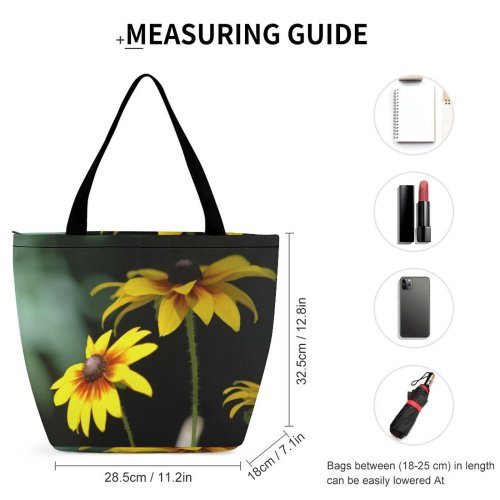 Yanfind Shopping Bag for Ladies Flower Flowers Flora Plants Droplet Leaves Flowering Plant Eyed Susan Petal Wildflower Reusable Multipurpose Heavy Duty Grocery Bag for Outdoors.
