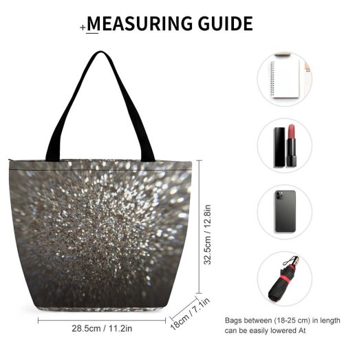 Yanfind Shopping Bag for Ladies Gold Glitter Macro Shiny Shimmer Lighting Moisture Metal Reusable Multipurpose Heavy Duty Grocery Bag for Outdoors.