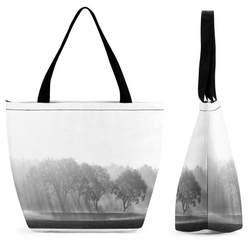 Yanfind Shopping Bag for Ladies Fog Outdoors Mist Bergen-Hohne Lohheide Grey Tree Sunrise Forest Public Domain Reusable Multipurpose Heavy Duty Grocery Bag for Outdoors.
