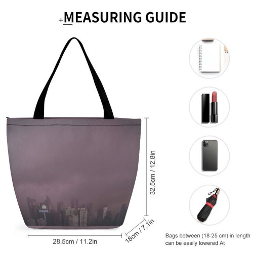 Yanfind Shopping Bag for Ladies Grey Fog Pollution Smog City Urban Storm Art Mnl Street Cityscape Philippines Reusable Multipurpose Heavy Duty Grocery Bag for Outdoors.