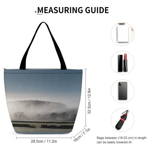 Yanfind Shopping Bag for Ladies Fog Grey Uk Outdoors Leicestershire Mist Waterfront Dock Pier Port Forest Gate Reusable Multipurpose Heavy Duty Grocery Bag for Outdoors.