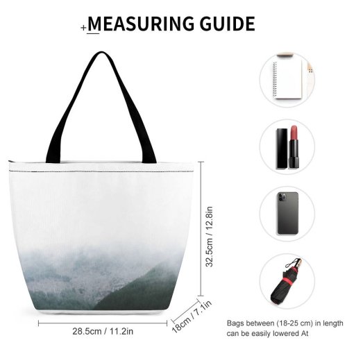 Yanfind Shopping Bag for Ladies Grey Fog Outdoors Mist Ridge Autumn Forest Peaks Winter Fall Tree Reusable Multipurpose Heavy Duty Grocery Bag for Outdoors.