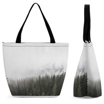 Yanfind Shopping Bag for Ladies Grey Forest Fog Outdoors Flora Land Plant Tree Vegetation Banff Cloud Reusable Multipurpose Heavy Duty Grocery Bag for Outdoors.