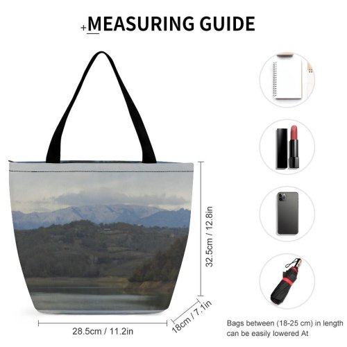 Yanfind Shopping Bag for Ladies Grey Outdoors Range Lake Peak Adventure Leisure Activities Albania Countryside Reservoir Reusable Multipurpose Heavy Duty Grocery Bag for Outdoors.