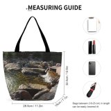 Yanfind Shopping Bag for Ladies Flowing Fountain Rocks Rock Watercourse Resources Pond Natural Landscape Boulder Bed Reusable Multipurpose Heavy Duty Grocery Bag for Outdoors.