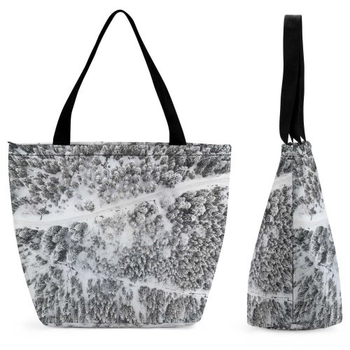Yanfind Shopping Bag for Ladies Grey Outdoors Snow Plant Tree Winter Abies Fir Landscape Scenery Frost Reusable Multipurpose Heavy Duty Grocery Bag for Outdoors.