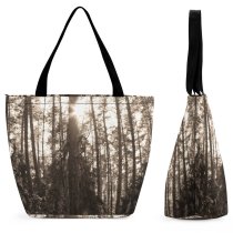 Yanfind Shopping Bag for Ladies Forest Sunlight Tree Trees Sephia Light Ray Art Natural Old Growth Reusable Multipurpose Heavy Duty Grocery Bag for Outdoors.