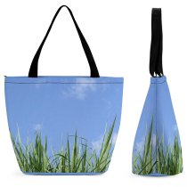 Yanfind Shopping Bag for Ladies Grass Flora Plant Riviere Saint-Etienne Reunion Sky Field Creative Commons Reusable Multipurpose Heavy Duty Grocery Bag for Outdoors.