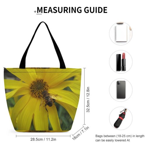 Yanfind Shopping Bag for Ladies Honeybee Bee Flower Garden Summer Petal Pollen Insect Plant Flowering Reusable Multipurpose Heavy Duty Grocery Bag for Outdoors.
