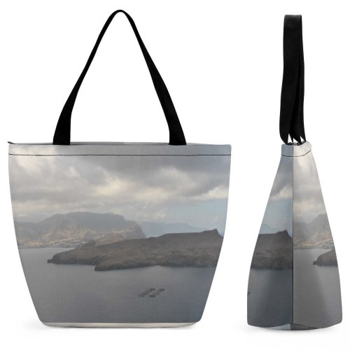 Yanfind Shopping Bag for Ladies Grey Land Outdoors Shoreline Ocean Sea Coast Peninsula Praia Capo Verde Promontory Reusable Multipurpose Heavy Duty Grocery Bag for Outdoors.