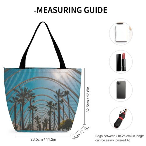 Yanfind Shopping Bag for Ladies Garden Arbour Outdoors Porch Patio Building Architecture Vegetation Plant Pergola Palm Tree Reusable Multipurpose Heavy Duty Grocery Bag for Outdoors.