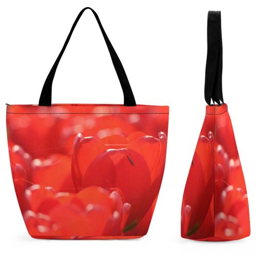 Yanfind Shopping Bag for Ladies Sunlight Details Heart Macro Love Petal Tulip Valentine's Plant Flower Reusable Multipurpose Heavy Duty Grocery Bag for Outdoors.
