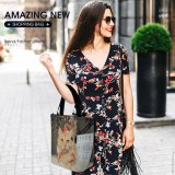 Yanfind Shopping Bag for Ladies Young Stripe Pet Funny Kitten Portrait Curiosity Cute Sit Cat Pretty Reusable Multipurpose Heavy Duty Grocery Bag for Outdoors.