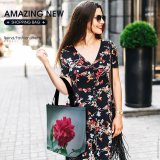 Yanfind Shopping Bag for Ladies Flower Plant Rose Carnation Geranium Kolkata West Bengal India Floral Creative Reusable Multipurpose Heavy Duty Grocery Bag for Outdoors.