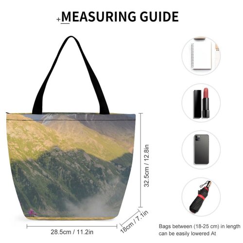 Yanfind Shopping Bag for Ladies Fog Lake Mountainous Landforms Highland Atmospheric Sky Mist Range Natural Landscape Reusable Multipurpose Heavy Duty Grocery Bag for Outdoors.