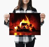 yanfind A3| Open Log Fire Art Poster Print Size A3 Winter Warmth Poster