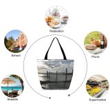 Yanfind Shopping Bag for Ladies Lake Idaho Pier Boat Sky Tree Cloud Sea Morning Horizon Reflection Calm Reusable Multipurpose Heavy Duty Grocery Bag for Outdoors.
