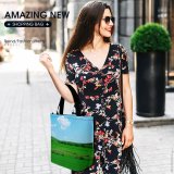 Yanfind Shopping Bag for Ladies Grass Field Landscape Grassland Natural Pasture Sky Meadow Reusable Multipurpose Heavy Duty Grocery Bag for Outdoors.