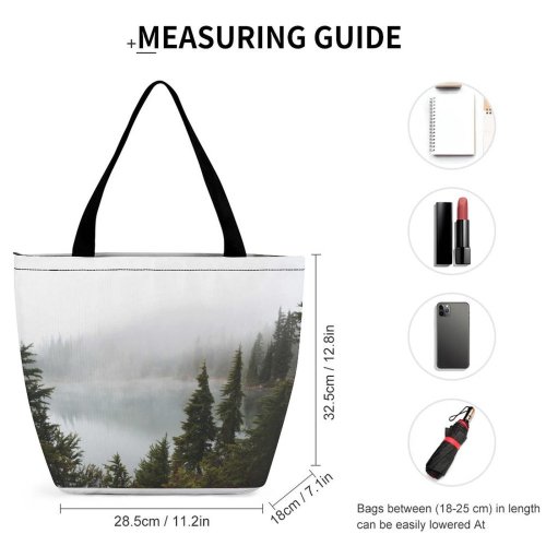 Yanfind Shopping Bag for Ladies Fog Tree Mist Abies Conifer Fir Flora Plant Outdoors Kwai Lake Reusable Multipurpose Heavy Duty Grocery Bag for Outdoors.