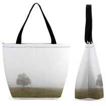 Yanfind Shopping Bag for Ladies Fog Field Landscape Mist United States Misty Forest Park Tree Silhouette Reusable Multipurpose Heavy Duty Grocery Bag for Outdoors.
