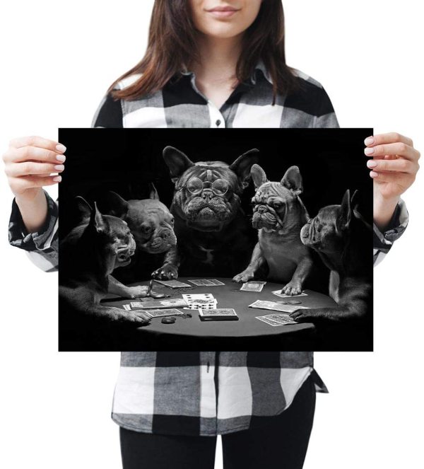 yanfind A3 - French Bulldogs Playing Cards Dog Art Print 42 X 29.7 cm 280gsm satin gloss photo paper