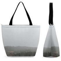 Yanfind Shopping Bag for Ladies Grey Fog Forest Kenosha Pass United States Tree Landscape Mist Wood Haze Reusable Multipurpose Heavy Duty Grocery Bag for Outdoors.