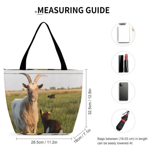 Yanfind Shopping Bag for Ladies Goat Grassland Goats Vertebrate Pasture Feral Antelope Wildlife Grass Horn Reusable Multipurpose Heavy Duty Grocery Bag for Outdoors.