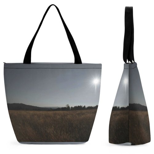 Yanfind Shopping Bag for Ladies Grey Grass Field Outdoors Plant Portland Usa Sky Sunlight Grassland Gold Reusable Multipurpose Heavy Duty Grocery Bag for Outdoors.