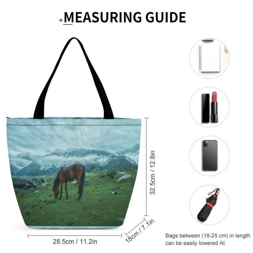 Yanfind Shopping Bag for Ladies Horse Field Grassland Outdoors Countryside Farm Rural Grazing Meadow Pasture Ranch Sonamarg Reusable Multipurpose Heavy Duty Grocery Bag for Outdoors.