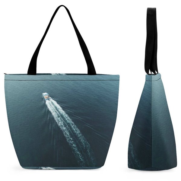 Yanfind Shopping Bag for Ladies Above From Boat Transportation Sea Watercraft System Ocean Bird's Aerial Shot Reusable Multipurpose Heavy Duty Grocery Bag for Outdoors.