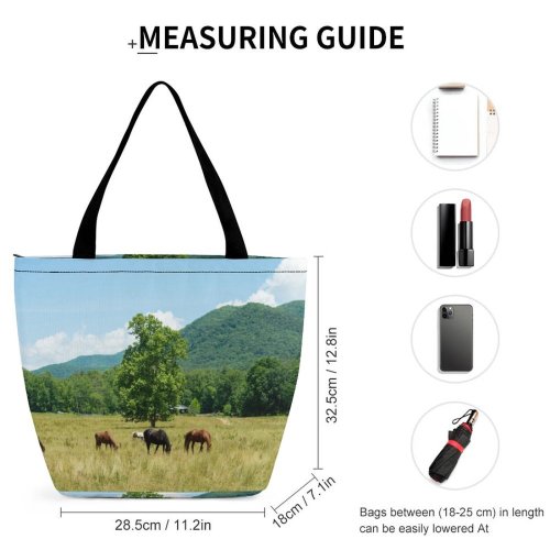 Yanfind Shopping Bag for Ladies Grassland Outdoors Horse Countryside Farm Grazing Meadow Pasture Ranch Rural Cattle Cow Reusable Multipurpose Heavy Duty Grocery Bag for Outdoors.