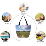Yanfind Shopping Bag for Ladies Grassland Field Farm Rural Cow Cattle Meadow Pasture Ranch Grazing Outdoors Countryside Reusable Multipurpose Heavy Duty Grocery Bag for Outdoors.