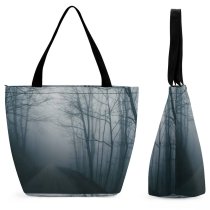 Yanfind Shopping Bag for Ladies Grey Outdoors Fog Mist Forest Tree Road Dark Dreary Mood Atmosphere Reusable Multipurpose Heavy Duty Grocery Bag for Outdoors.