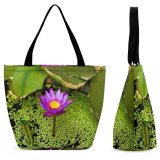 Yanfind Shopping Bag for Ladies Flower Flora Lily Plant Pond Leaves Outdoors Stem Purple Lilypad Reusable Multipurpose Heavy Duty Grocery Bag for Outdoors.