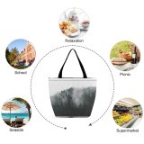 Yanfind Shopping Bag for Ladies Grey Fog Outdoors Tree Abies Fir Plant Mist Abljak Montenegro Conifer Retro Reusable Multipurpose Heavy Duty Grocery Bag for Outdoors.