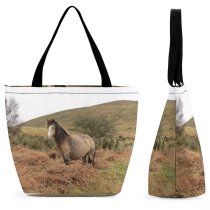 Yanfind Shopping Bag for Ladies Horse Brecon United Eating Hay Easting Hey Filed Wild Pony Mane Reusable Multipurpose Heavy Duty Grocery Bag for Outdoors.