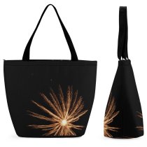 Yanfind Shopping Bag for Ladies Golden Explode Night Dark Fireworks Diwali Darkness Midnight Light Year's Eve Reusable Multipurpose Heavy Duty Grocery Bag for Outdoors.