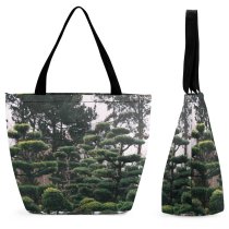 Yanfind Shopping Bag for Ladies Garden Outdoors Plant Tree Arbour Conifer Abies Fir Vegetation Fog Mist Japan Reusable Multipurpose Heavy Duty Grocery Bag for Outdoors.
