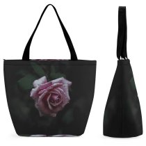 Yanfind Shopping Bag for Ladies Flower Rose Plant Flora Bloom Droplet Dew Grey Macro Dark Closeup Reusable Multipurpose Heavy Duty Grocery Bag for Outdoors.