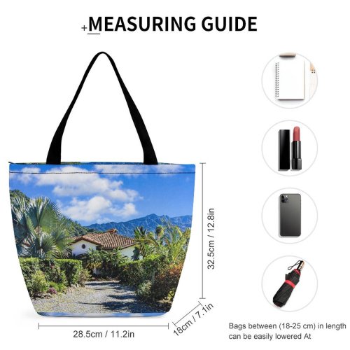 Yanfind Shopping Bag for Ladies Garden Arbour Outdoors Summer Road Panama Boquete Sky Hills Plants Tropical Reusable Multipurpose Heavy Duty Grocery Bag for Outdoors.