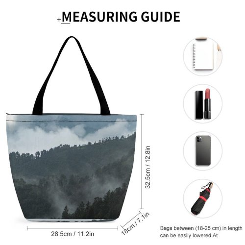 Yanfind Shopping Bag for Ladies Grey Outdoors Fog Abies Fir Plant Tree Mussoorie Uttarakhand India Mist Evergreen Reusable Multipurpose Heavy Duty Grocery Bag for Outdoors.