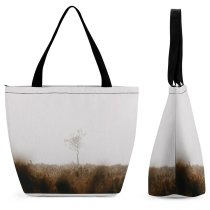 Yanfind Shopping Bag for Ladies Fog Mist Outdoors Forest National Park United Minimal Tree Sapling Winter Reusable Multipurpose Heavy Duty Grocery Bag for Outdoors.