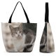Yanfind Shopping Bag for Ladies Young Pet Kitten Portrait Tabby Curiosity Cute Little Staring Sit Cat Reusable Multipurpose Heavy Duty Grocery Bag for Outdoors.
