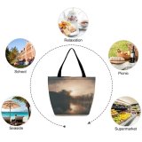 Yanfind Shopping Bag for Ladies Fog Outdoors Mist Sunrise Light Sky Adventure Reflection Lake Tree River Reusable Multipurpose Heavy Duty Grocery Bag for Outdoors.