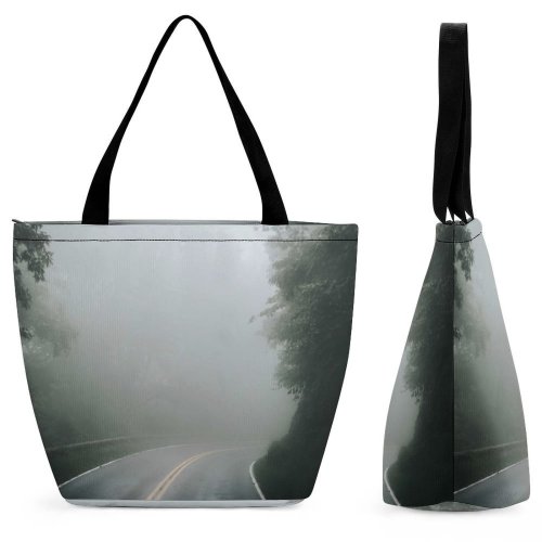 Yanfind Shopping Bag for Ladies Grey Outdoors Fog Road Mist Shenandoah National Park Virginia Usa Highway Reusable Multipurpose Heavy Duty Grocery Bag for Outdoors.