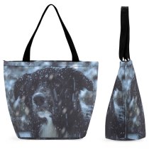 Yanfind Shopping Bag for Ladies Grey Dog Pet Outdoors Snow Winter Vendryně Czechia Blizzard Storm Cocker Spaniel Reusable Multipurpose Heavy Duty Grocery Bag for Outdoors.
