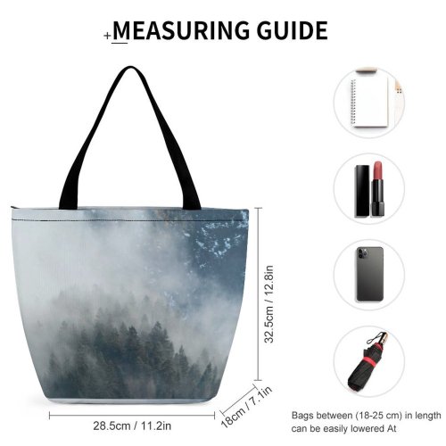 Yanfind Shopping Bag for Ladies Grey Fog Outdoors Mist Salzburg Austria Cloud Forest Plant Fir Tree Reusable Multipurpose Heavy Duty Grocery Bag for Outdoors.