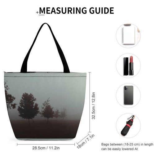 Yanfind Shopping Bag for Ladies Fog Outdoors Mist Scarborough Toronto Tree HQ Widescreen Autumn Fall Morning Reusable Multipurpose Heavy Duty Grocery Bag for Outdoors.